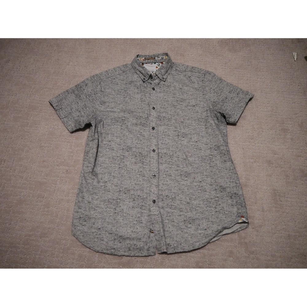 Denim & Flower Ricky Singh Mens Grey Space Dye‎ Short Sleeve Button Down Shirt M